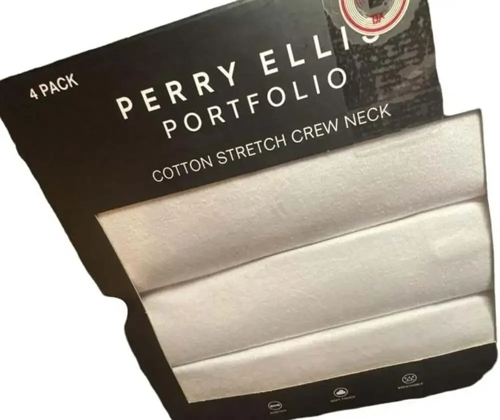 Perry Ellis Portfolio Cotton Stretch Crew Neck Size XL White